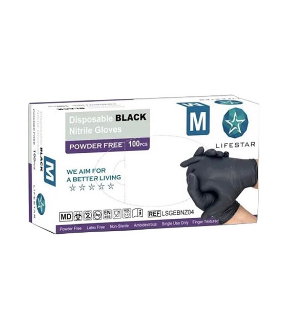 Lifestar Nitrilhandschuhe Schwarz Puderfrei Größe M